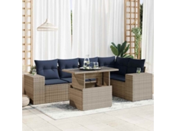 Vidaxl 6 Pcs Conjunto Sofás Jardim C/ Almofadões Vime Pe/acácia Preto