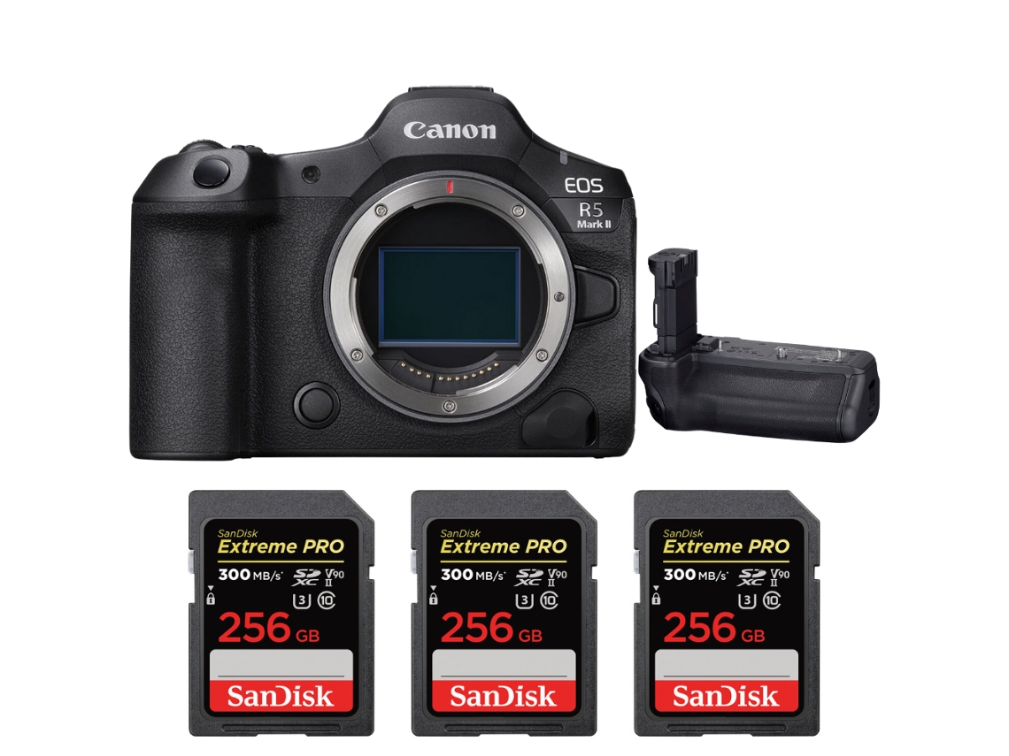 Eos R5 Mark Ii + Canon Bg r20 + 3 Sandisk 256gb Uhs ii 300mb/s + Ebook “20 Dicas para Fotos Que Impressionam” CANON