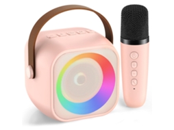 Máquina De Karaokê, Mini Caixa De Som Portátil Bluetooth Com 1 Microfone Sem Fio E Cor Rosa Claro Aquaforge