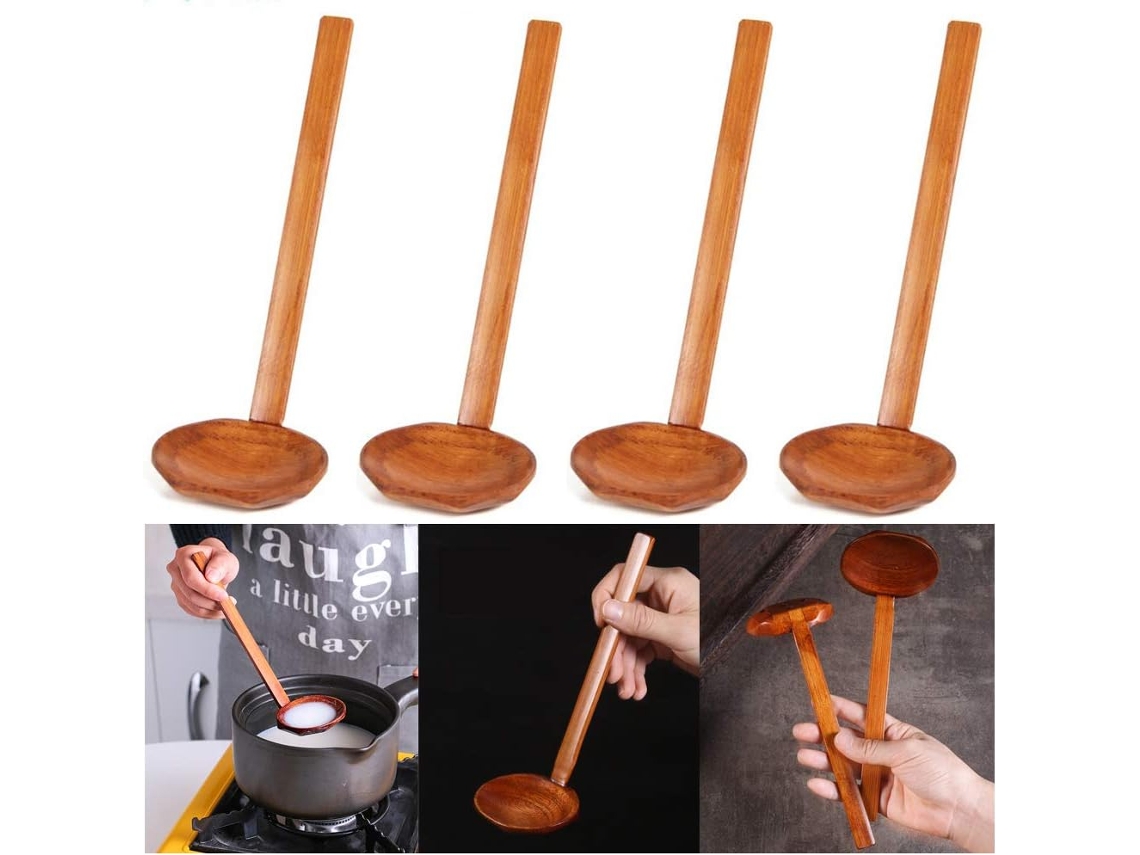 Conjunto De 4 Colheres De Pau Japonesas Longas