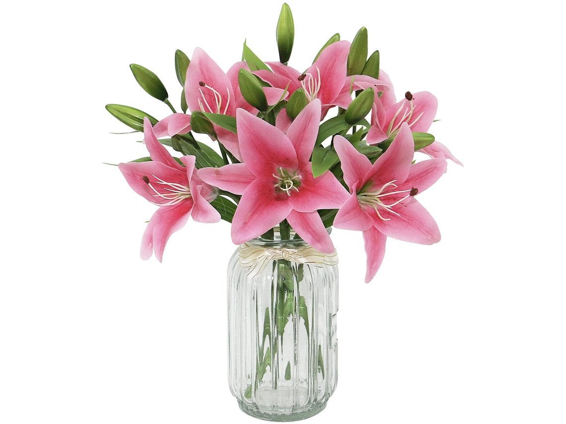Conjunto de 6 Lírios Artificiais Brancos, Flores Artificiais de Plástico, Lírios Artificiais com Toque Realista BRILVIBERA