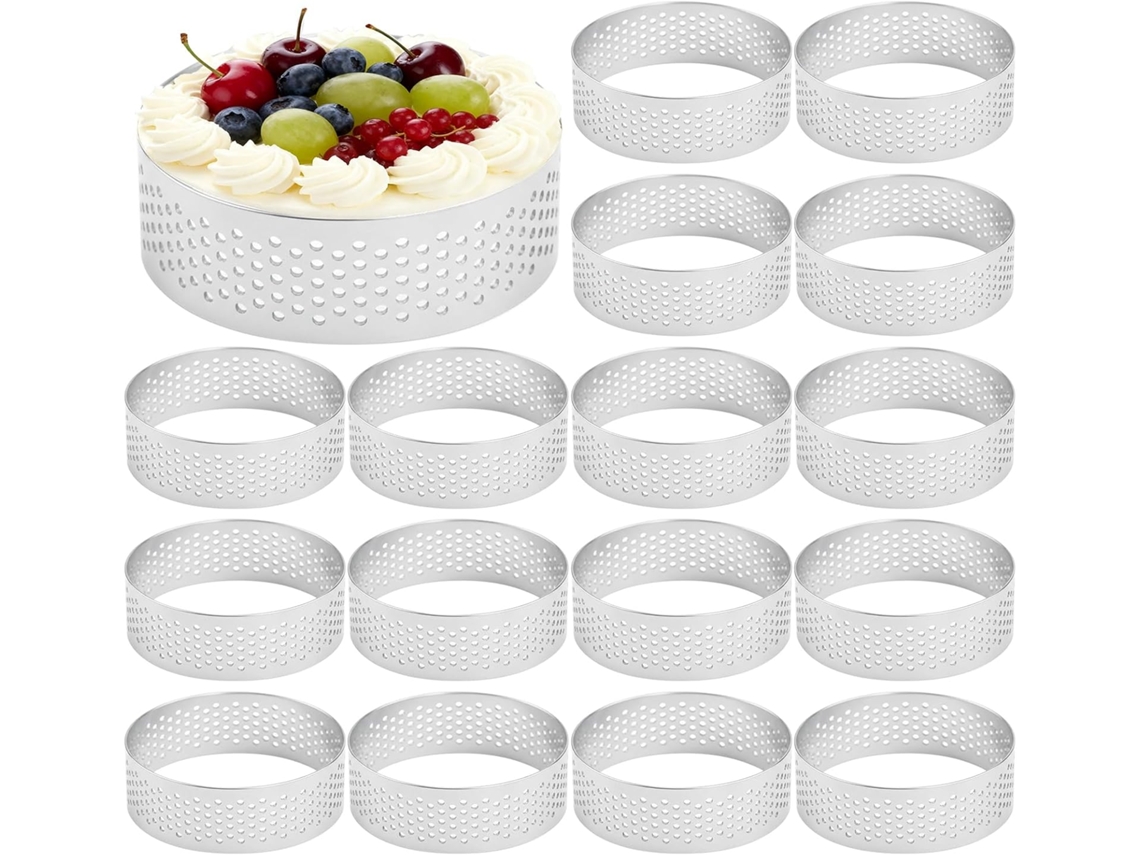 Conjunto De 14 Aros Para Bolo, Aros Perfurados De 5cm 2 Polegadas, Aros Redondos De Aço Inoxidável Com 0, 8mm De