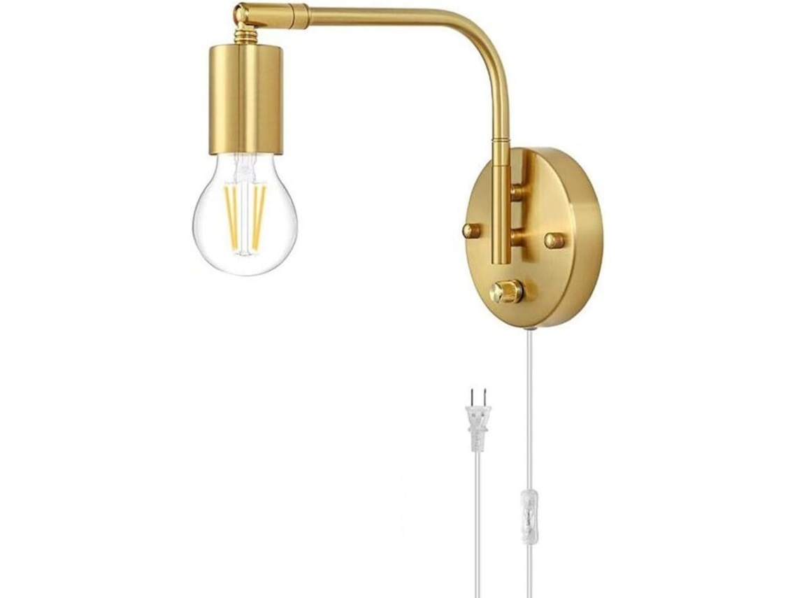 Luminária de Parede E27 com Interruptor e Plugue, Ajustável, Dourada e OEM