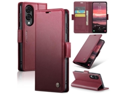 Capa Para Samsung Galaxy S25 Edge 5g De Couro Com Textura De Lichia E Fecho Borboleta Proteção E Rfid Antirroubo Vermelha