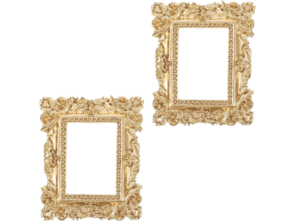 Conjunto 2 Porta Retratos Retrô Resina Dourada Decorativos Compactos Decoração Parede Exibição Joias GOKOCO