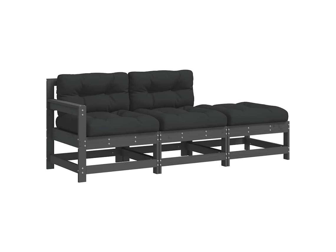 Maison Exclusive - 3 Pcs Conjunto Lounge Jardim C/ Almofadões Madeira Maciça Cinza