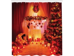 Cortina De Chuveiro Natalina, Tema Natal E Ano , Roupão De Tecido