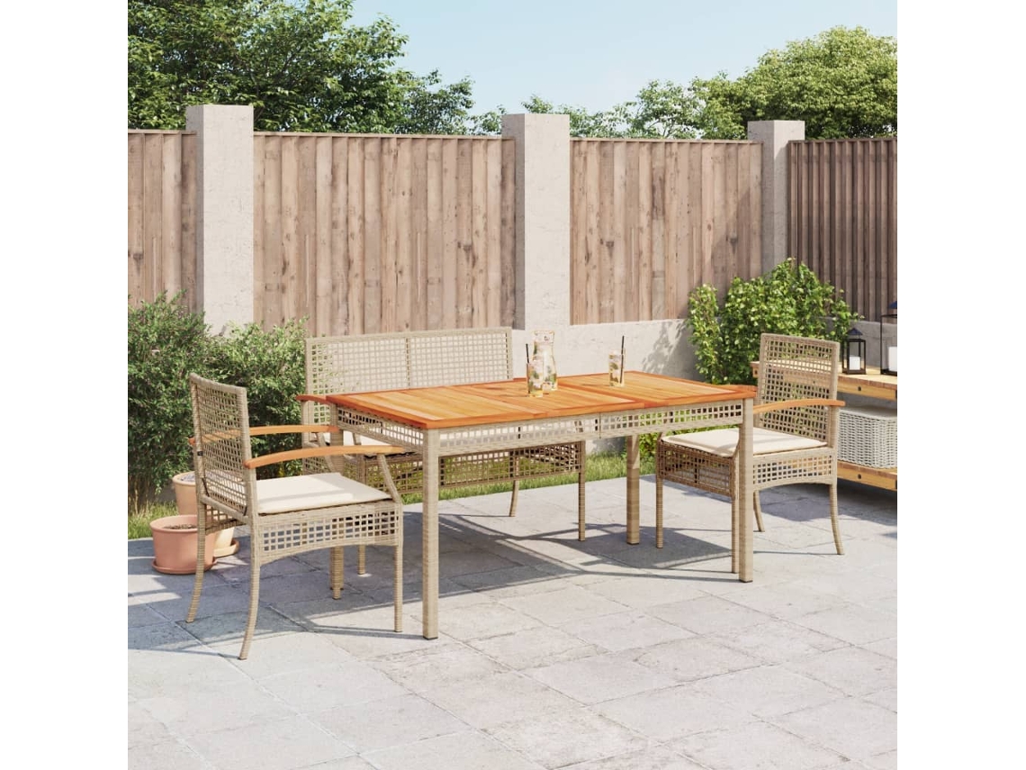 Jogo 4 Peças Jantar P/ Jardim C/ Almofadões Vime Pe Bege Dkd Home Decor