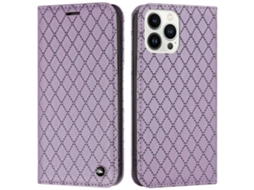Capa Textura Lichia Bloqueio Para Iphone 14 Pro Max Pele Sintética Anti-riscos Roxo