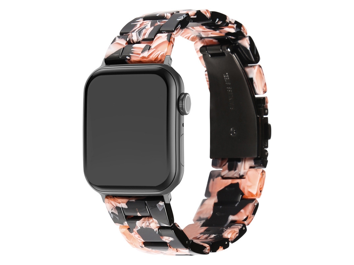 Pulseira de resina para Apple Watch 10, Samsung Watch 7, Huawei, cerâmica transparente, 20 mm, estampa floral rosa.