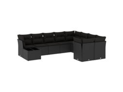 Conjunto de 10 Sofás de Jardim com Almofadões Vime Pe Preto MAISON EXCLUSIVE (N/A)
