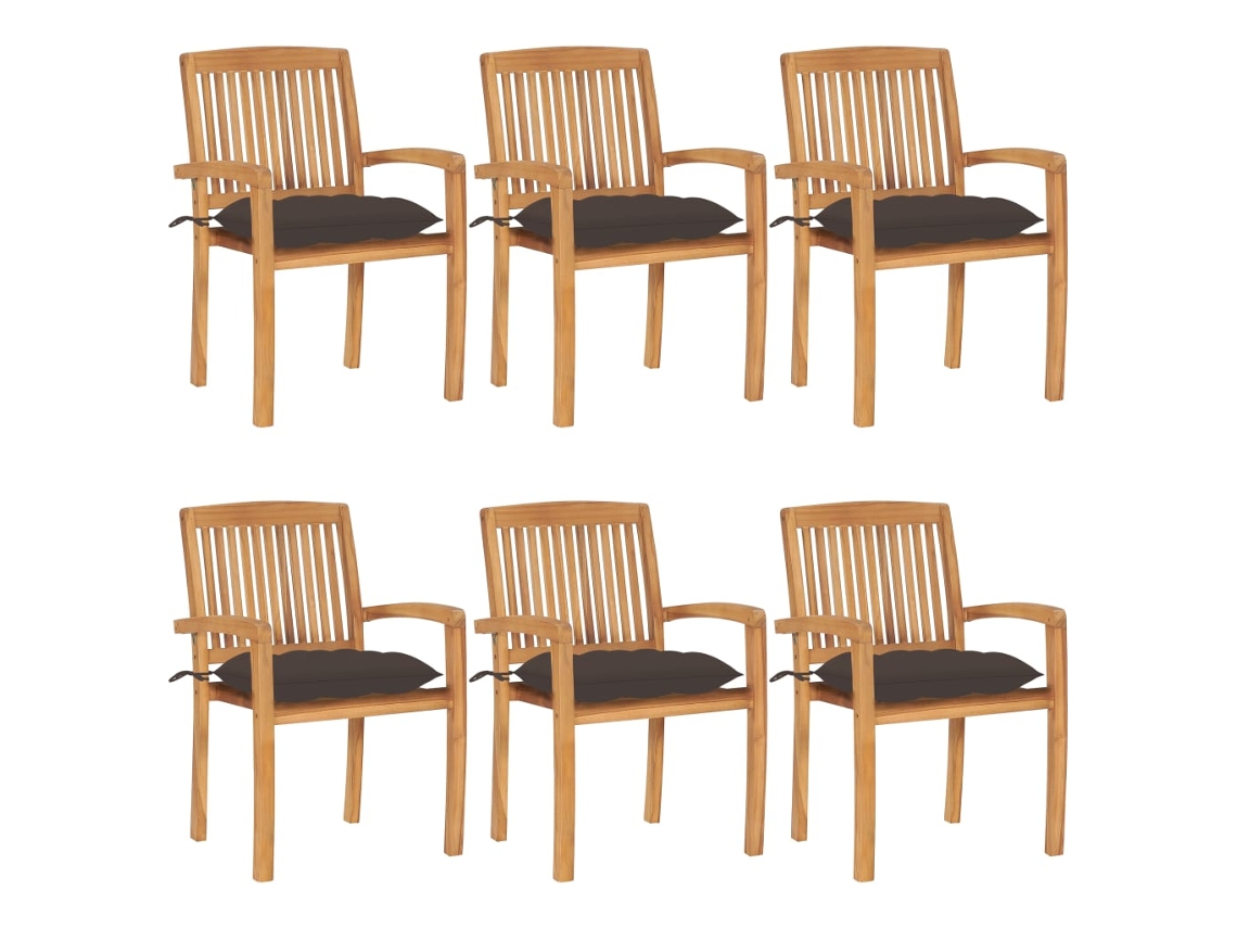Vidaxl Cadeiras De Jardim Empiháveis C/ Almofadões 6 Pcs Teca Maciça