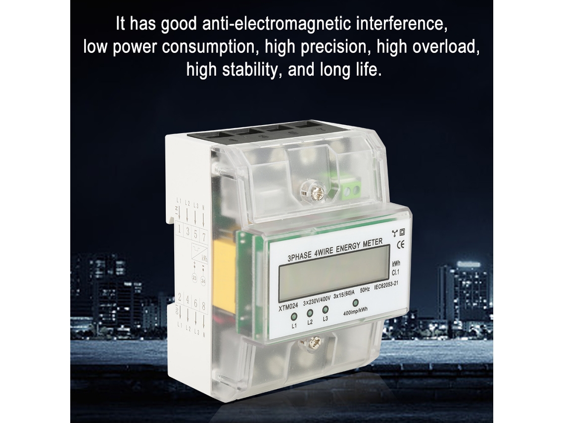 Contador Trifásico Digital Din Rail de 4 Fios