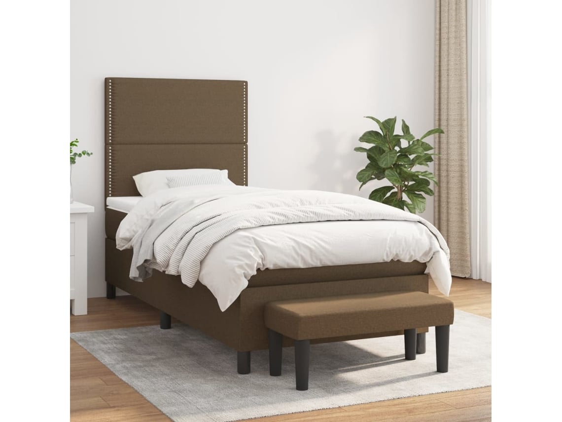 Vidaxl Cama Com Molas/colchão 90x200 Cm Tecido Castanho-escuro
