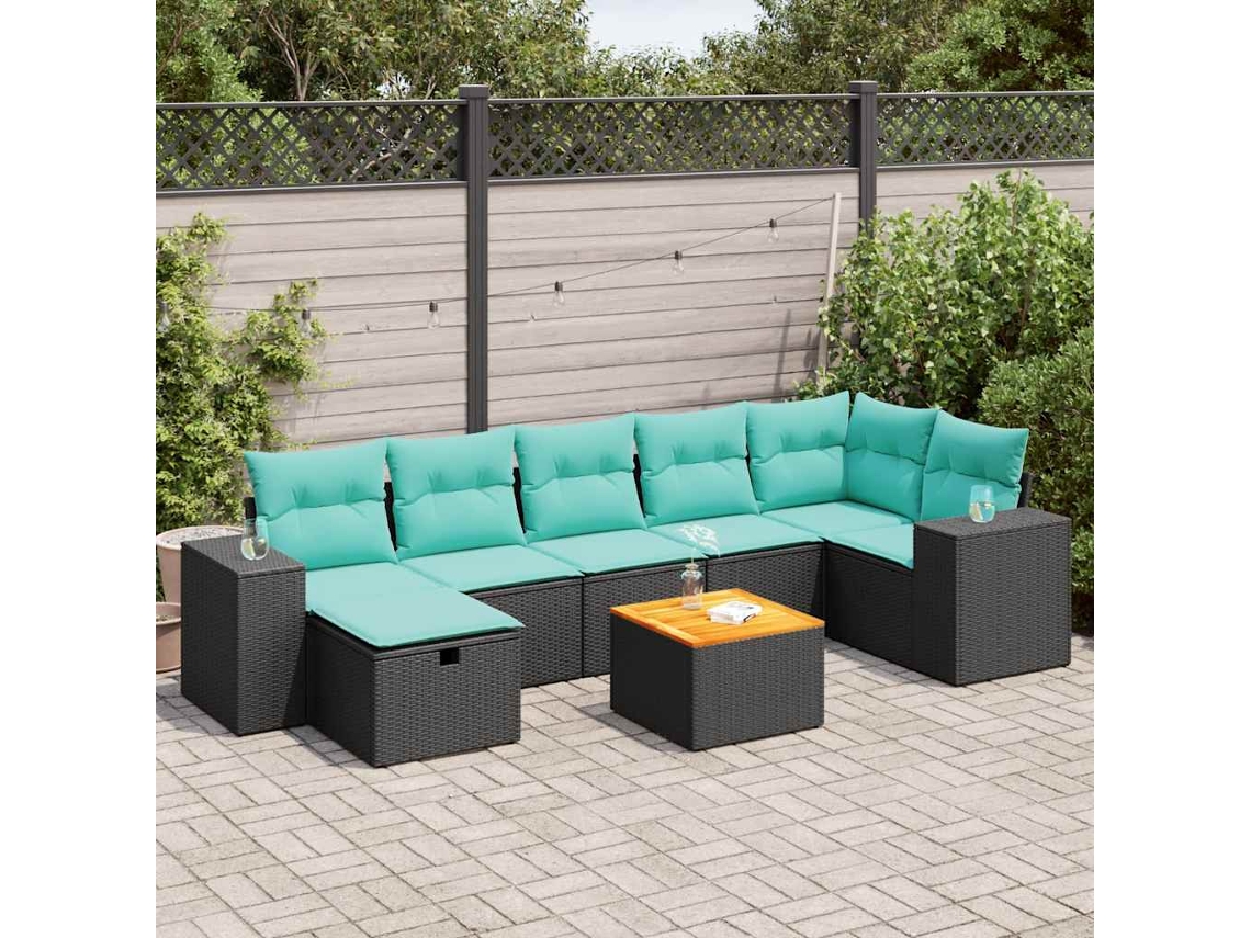 Vidaxl 8 Pcs Conjunto Sofás De Jardim Com Almofadões Vime Pe Preto