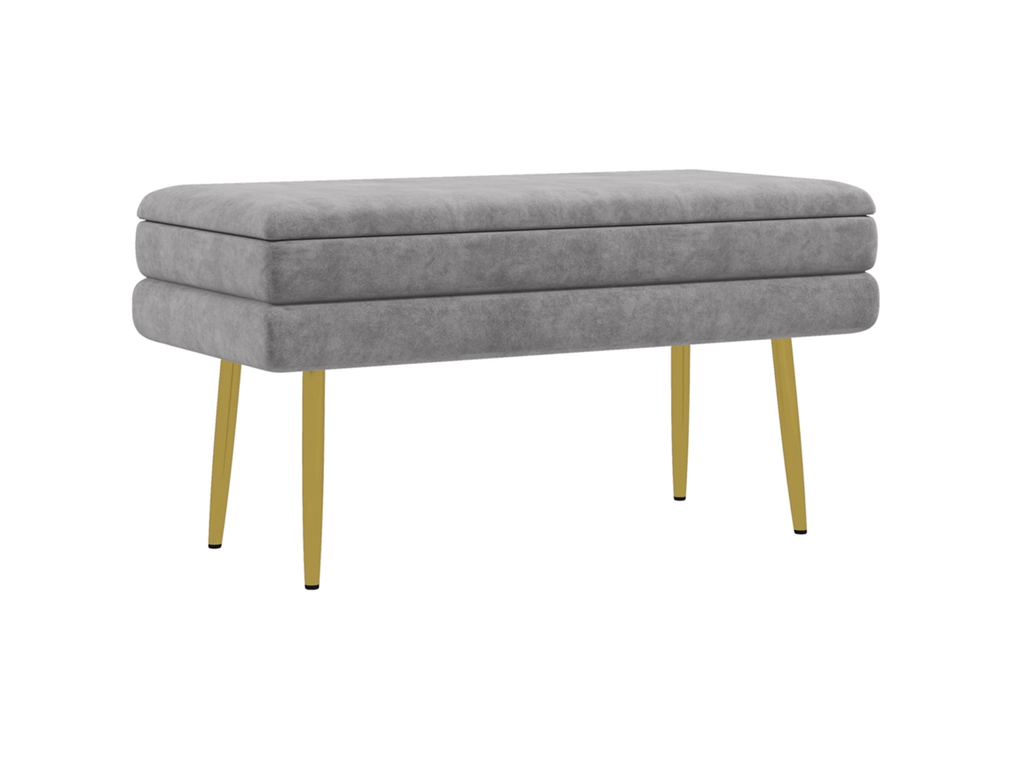 Banco 2 em 1 CHEZMOI com espaço de armazenamento, assento de veludo, pés de aço, 79,5x37,5x43 cm, cinza e dourado