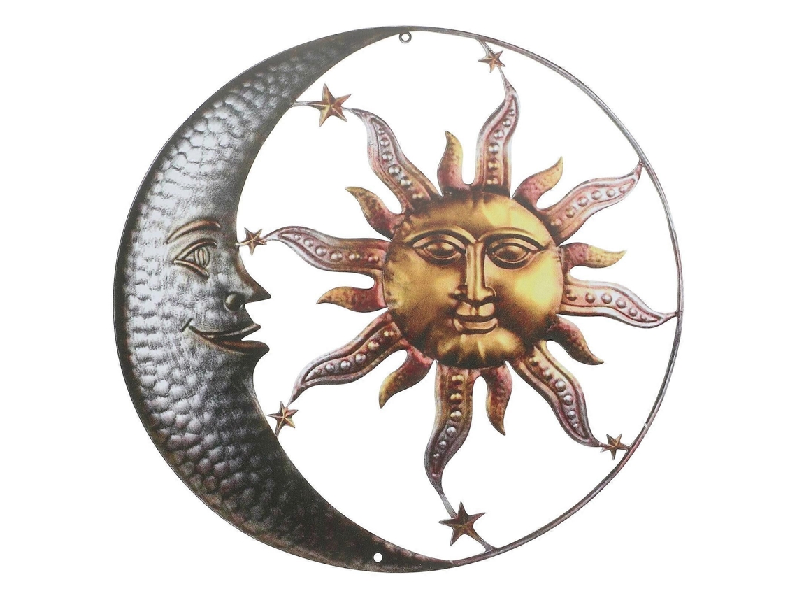 Decoração De Parede Externa Em Metal Com Sol E Lua, Para Ambientes