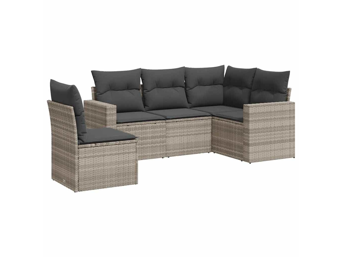 Conjunto de 5 Sofás Jardim com Almofadões Vime Pe Cinzento Claro MAISON EXCLUSIVE (5 pcs)