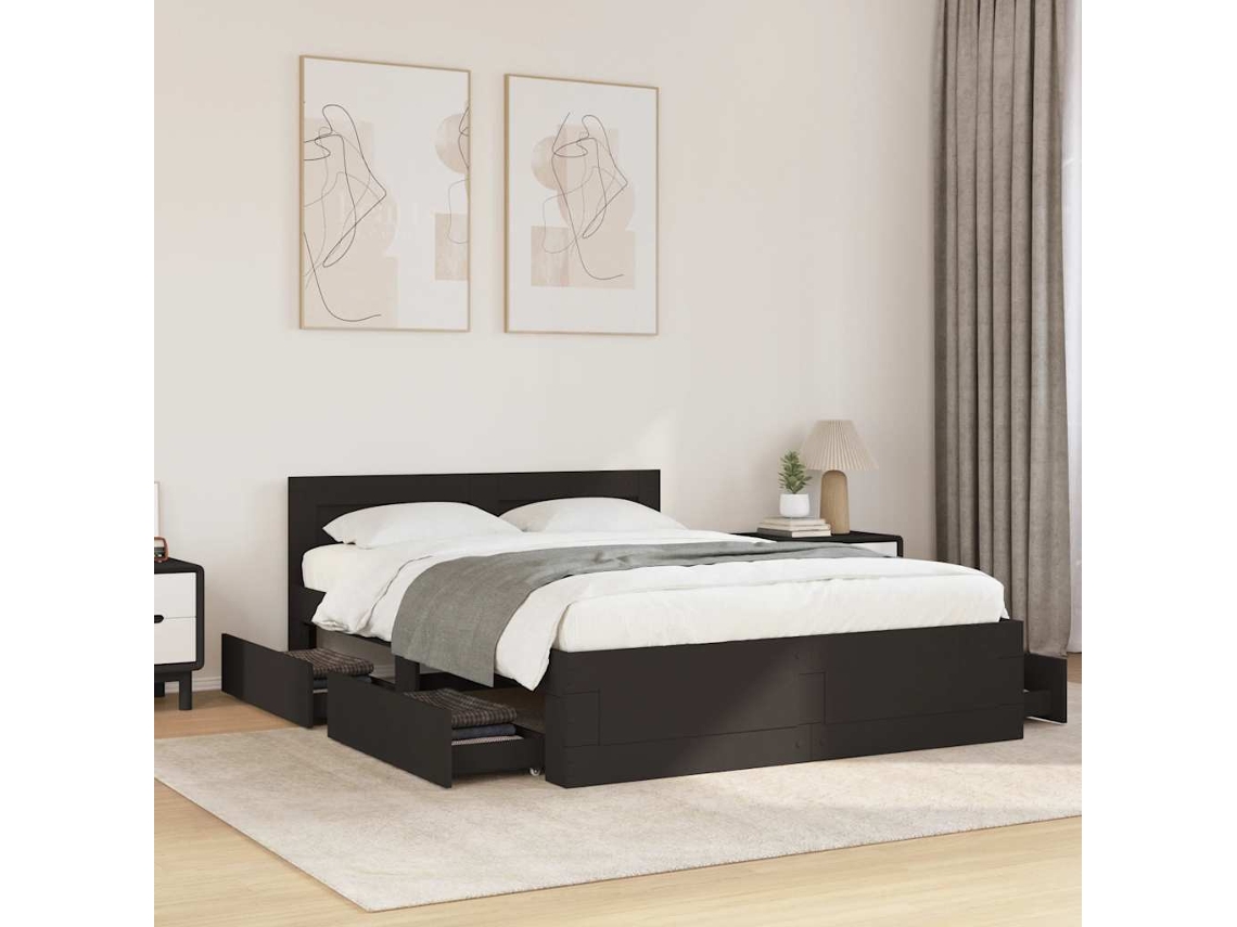 Vidaxl Estrutura Cama C/ Cabeceira Sem Colchão 140x200 Cm Preto