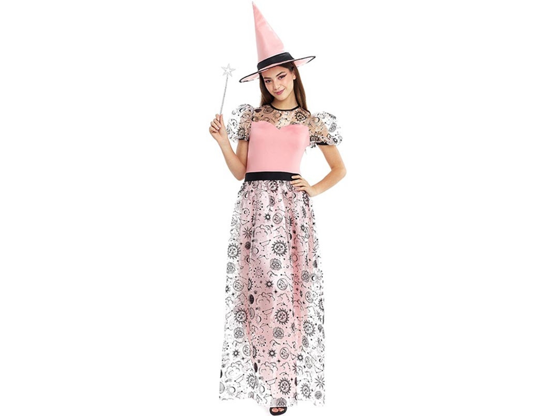 Fato de Bruxa Boa Rosa com chapéu para mulher