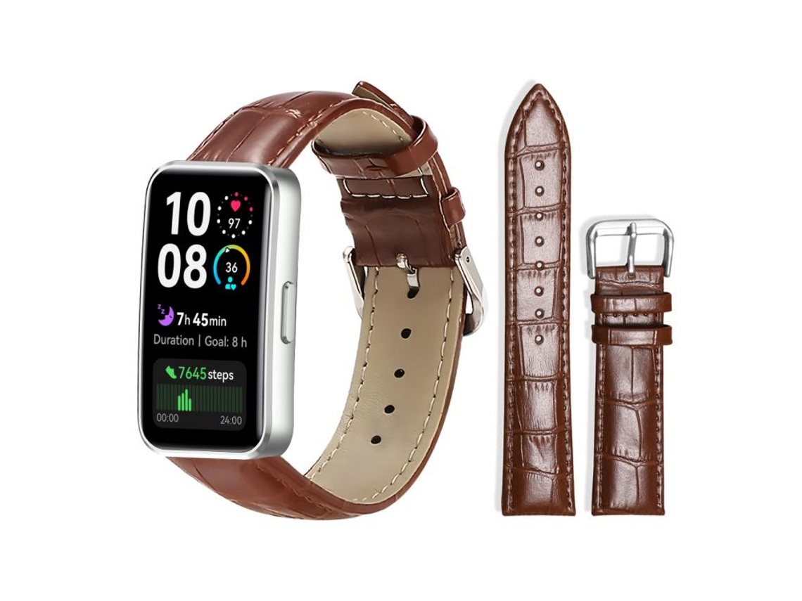 Bracelete para Huawei Band 10 / 9 / 8 Couro Fivela de Pino Textura de Bambu Marrom Escuro XIAOMOYU (14mm)