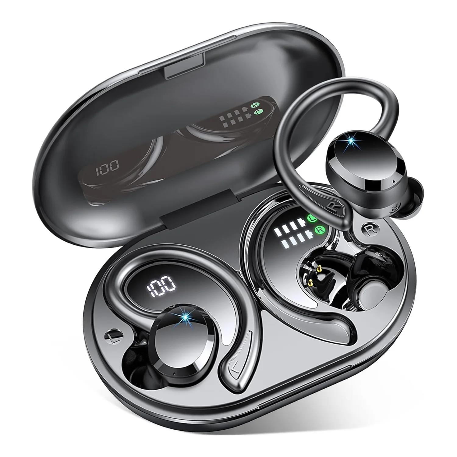 Fones De Ouvido Sem Fio Bluetooth 5.3 (preto), Bateria De Longa Duração, Design Com Gancho Para Orelha.
