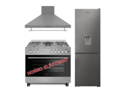 Pack Combo Fogão Solthermic F9l50e5i Inox Panoramica Forno Electrico Exaustor 90 Inox Frigo Combi 1,85 Inox No Frost Con Dispensador Agua