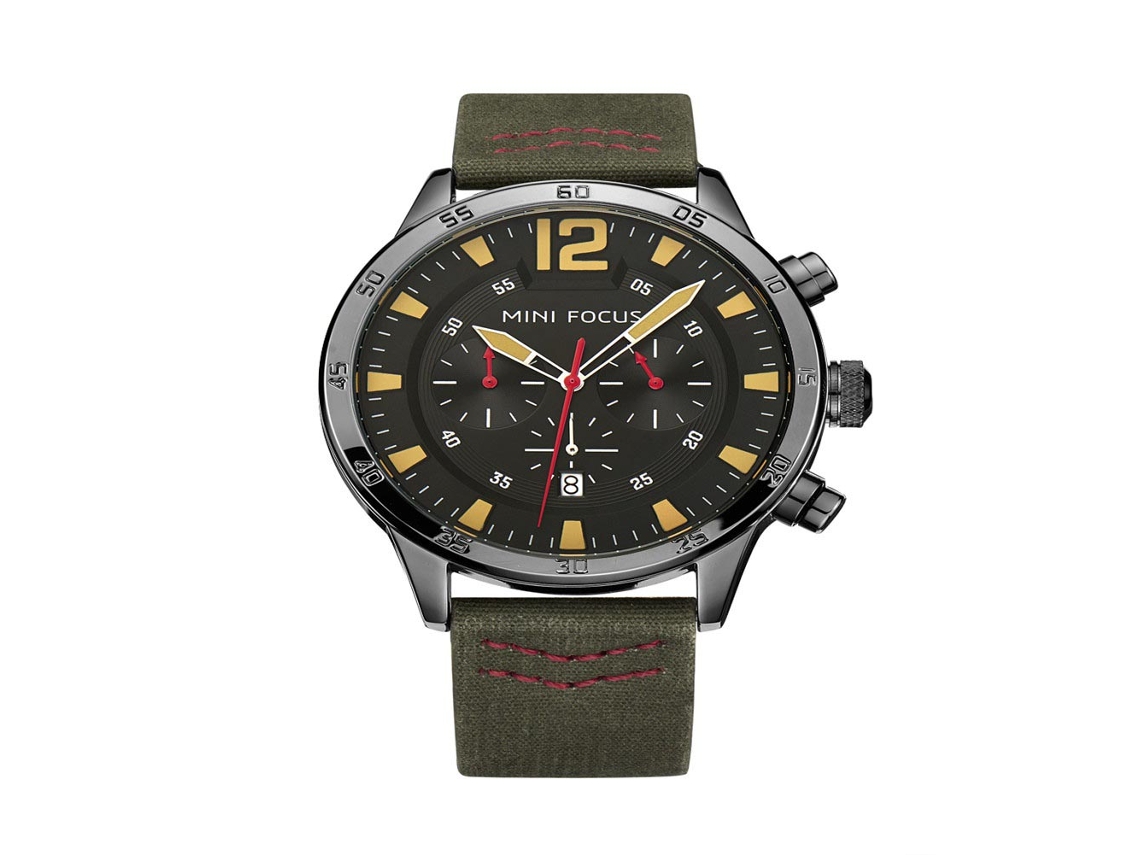 Reloj De Pulsera Analógico De Aleación Redondo Cuarzo Para Hombres Mini Focus (negro Amarillo + Verde)