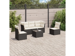 6 Pcs Conjunto Sofás De Jardim C/ Almofadões Vime Pe Preto Dkd Home Decor