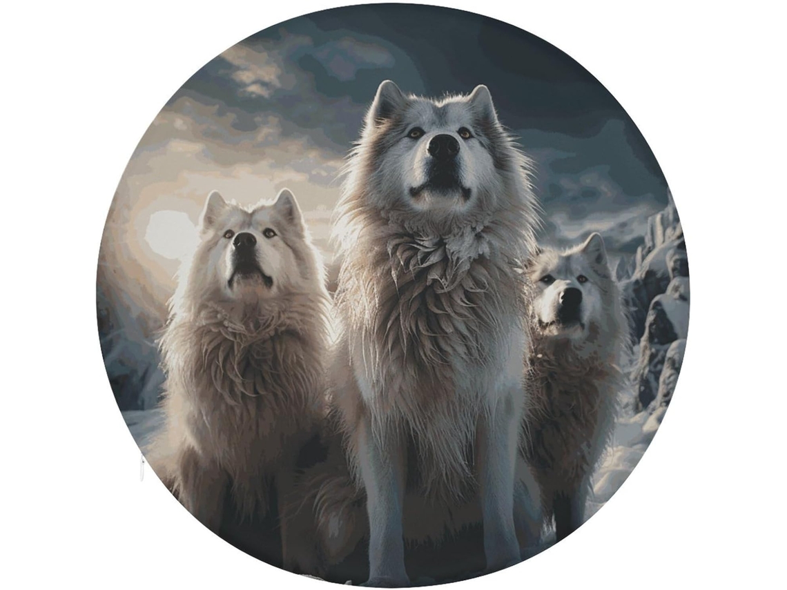 Almofada Redonda Com Estampa De Lobo Para Cadeira, Em Algodão Viscose, Ideal Para Cadeiras De Jantar Possui Encosto