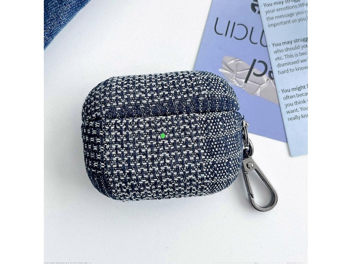 Capa protetora para fone de ouvido Bluetooth em tecido jeans com costura aparente GIECY
