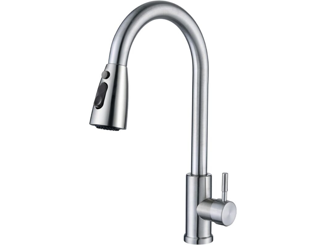 Torneira De Cozinha, Aço Inoxidável, Ducha Extensível, Giratória 360°, Acabamento Escovado, 3 Posições De Ajuste Do Fluxo De Água