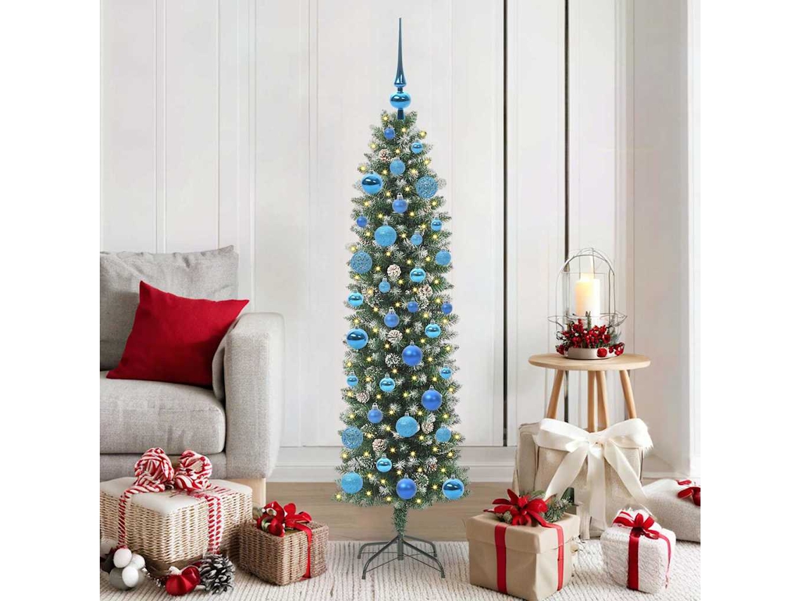 Vidaxl Árvore Slim De Natal Artificial Verde E Branco 150 Cm