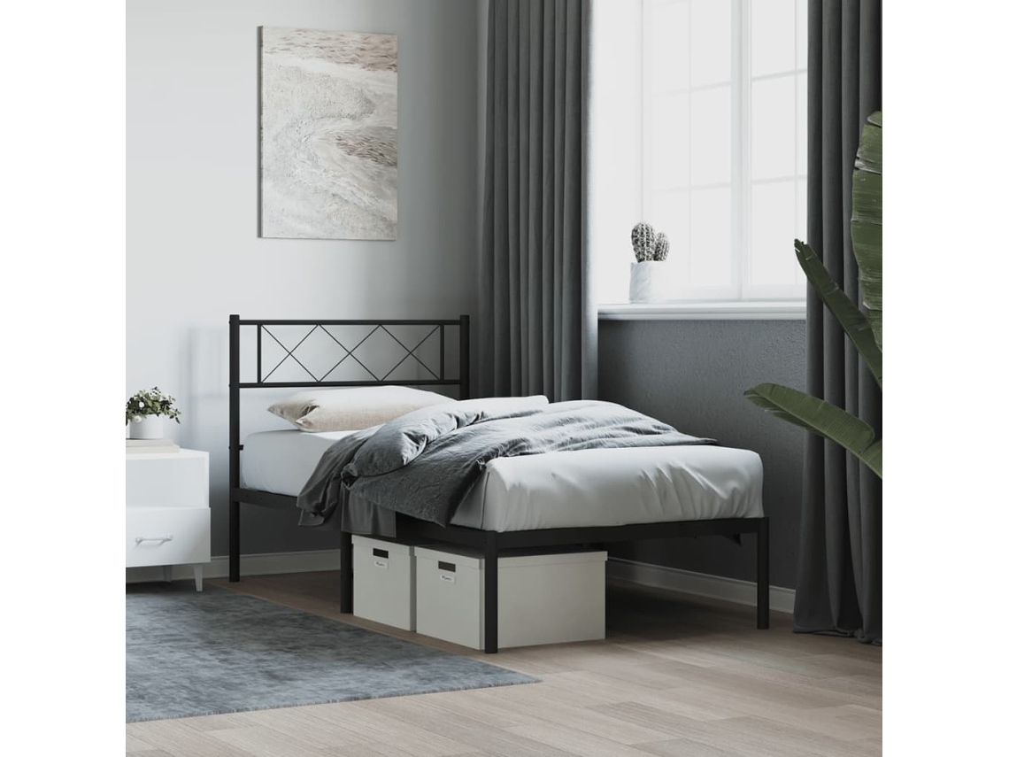 Vidaxl Estrutura De Cama Metal S/ Colchão C/ Cabeceira 75x190 Cm Preto