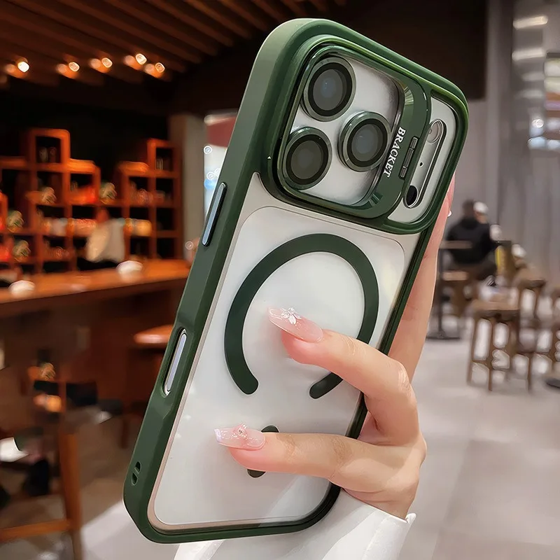 Capa Magnética Transparente Para Iphone 16 Pro Max (verde)