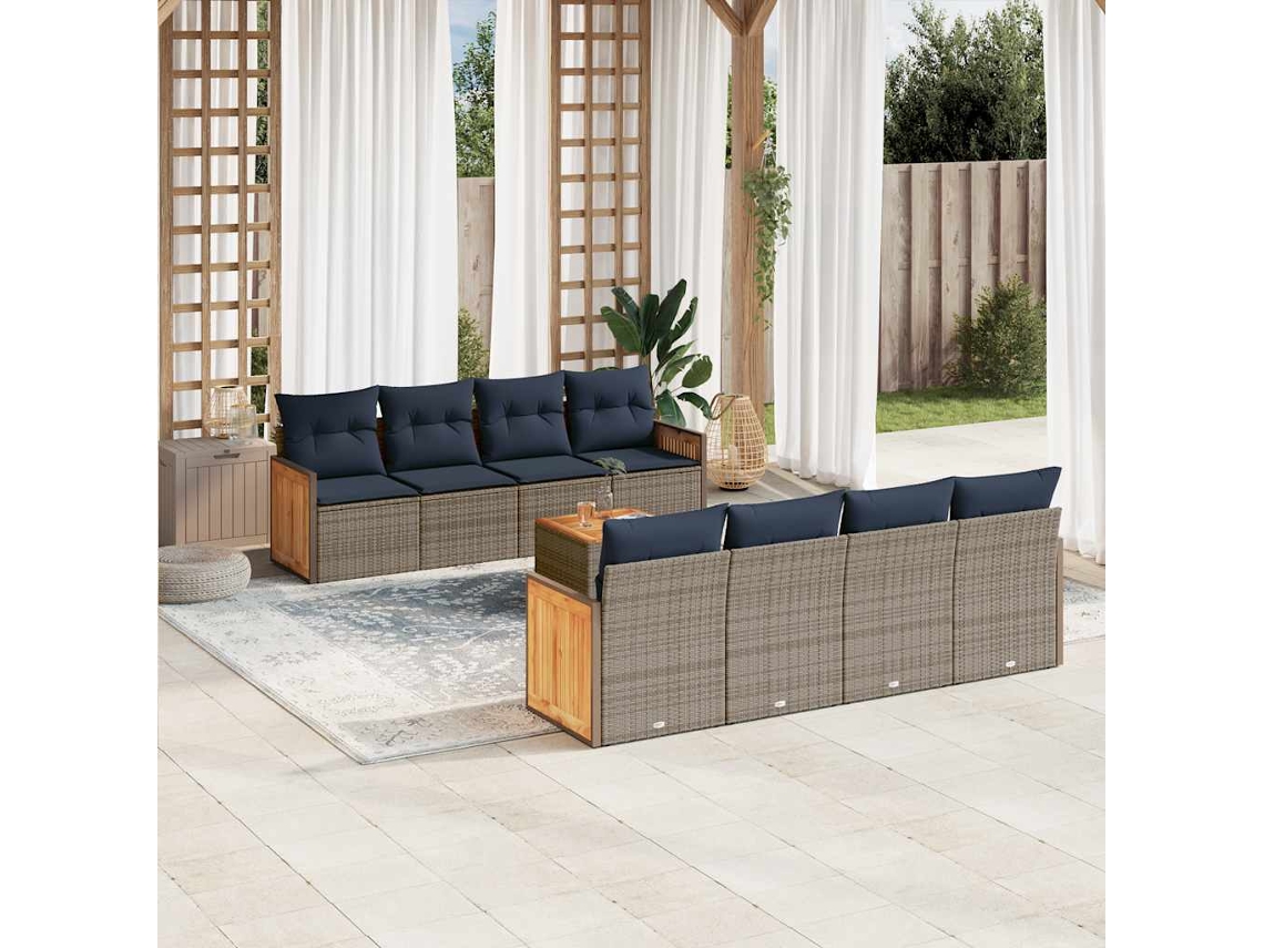 Vidaxl Conjunto De Sofá De Jardim De 9 Peças Com Almofadas Em Rattan Sintético Cinza