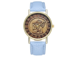 Reloj De Cuarzo De Pareja Casual Con Correa De Cuero Pu, Dial Redondo Simple (azul Claro)