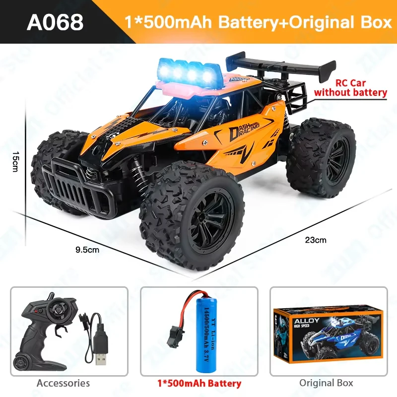 (a068 Laranja) 2.4gh Carro Modelo De Controle Remoto Com Luz Led, 2wd, Brinquedo Ao Ar Livre, Presente