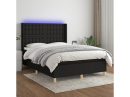 Cama Box Spring C/ Colchão E Led 140x200 Cm Tecido Preto