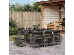 11 Pcs Conjunto Jantar P/ Jardim C/ Almofadões Vime Pe Cinza Dkd Home Decor