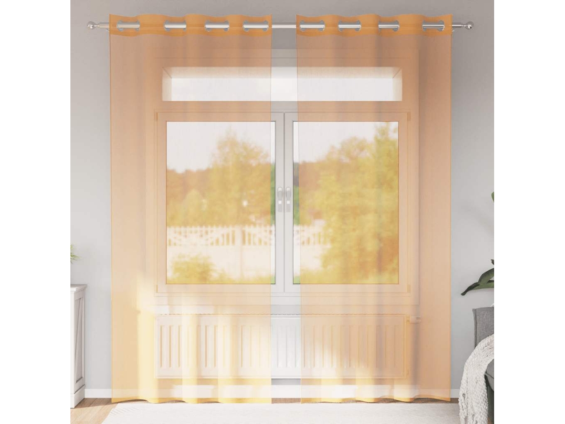 Vidaxl Cortinas De Voile Com Ilhós 2 Pcs Laranja 140x225 Cm