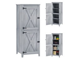 Casinha De Madeira Compacta Para Ferramentas E Equipamentos De Jardim, Com Portas Com Fechadura, Cinza Claro.