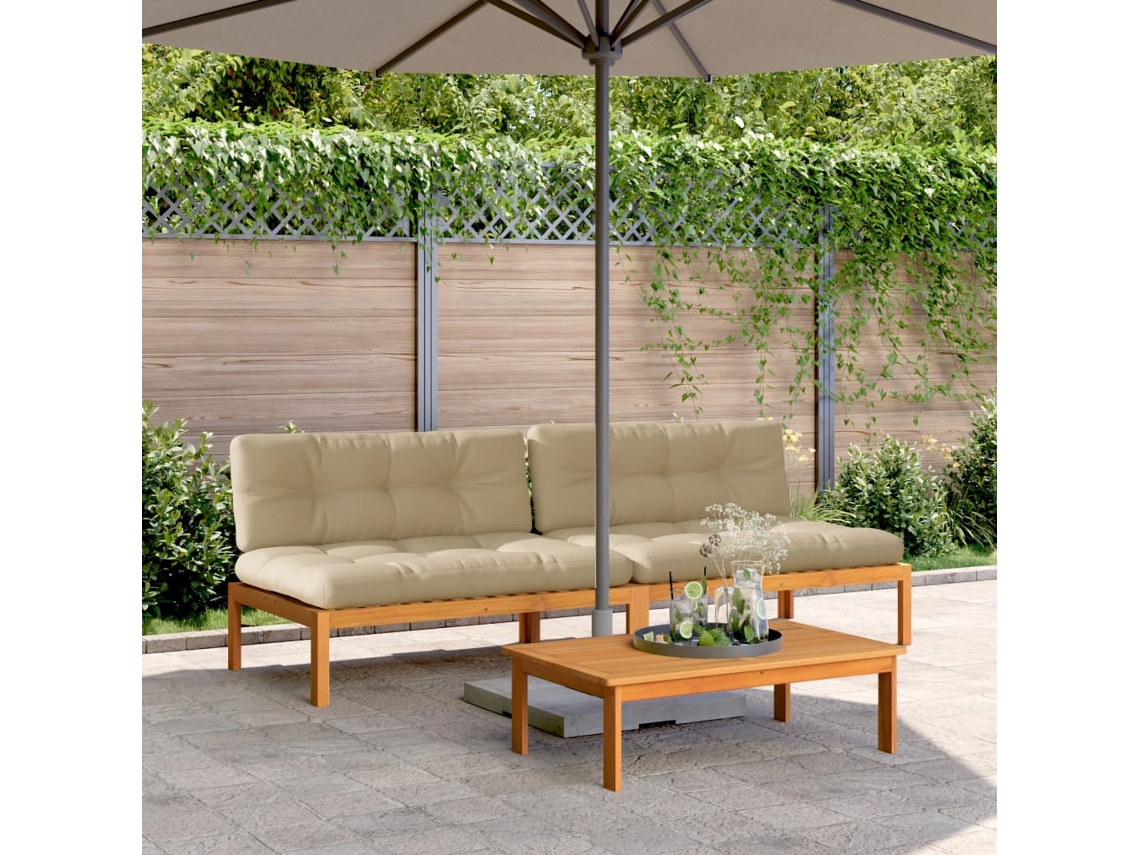 Vidaxl Sofás Centro Paletes P/ Jardim 2pcs C/ Almofadões Acácia Maciça