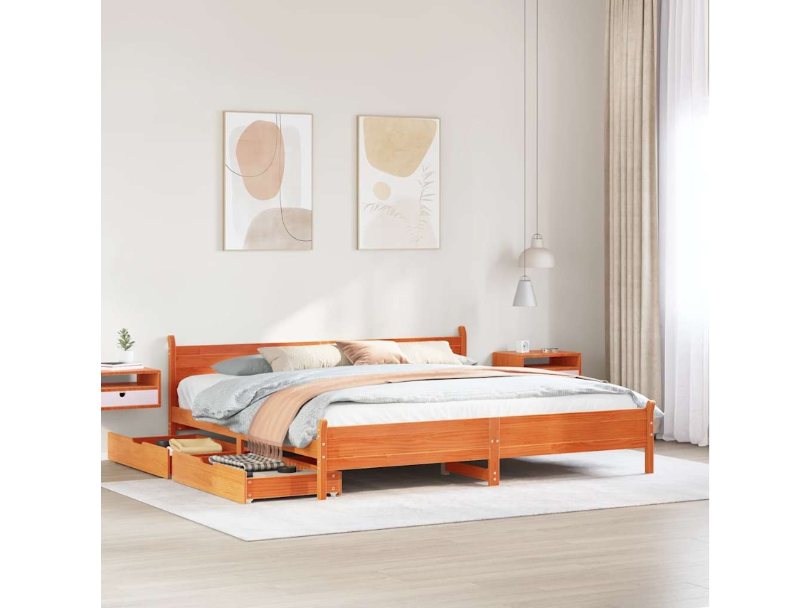 Cama Sem Colchão 200x200 Cm Pinho Maciço Castanho-mel