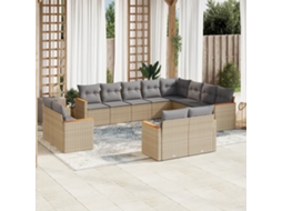 Vidaxl 12 Pcs Conj. Sofás Jardim C/ Almofadões Vime Pe Bege Misturado
