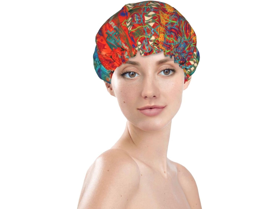 Touca De Banho Feminina, Reutilizável, Impermeável, Dupla Camada, Com Elástico, Ideal Para Cabelos Longos, Com Estampa