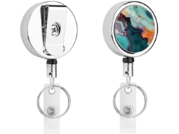 Porta Crachá Retrátil Colorido Em Mármore Com Clipe Cinto E Argola De Metal Resistente Pendurar Crachás De