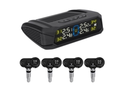 Sistema de monitoramento de pressão para dois pneus de carro não conectados à rede Fios, com LED Ecrão de 433,92 MHz e energia solar externa, com 4 sensores de tempo.