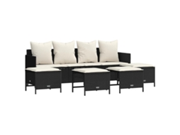 Conjunto de 5 sofás de jardim com almofadões Vime Pe Preto MAISON EXCLUSIVE (5 peças)