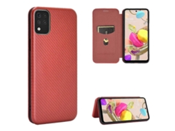 Capa De Tpu Pc Couro Pu Com Slot Para Cartão Para Lg K42 Com Textura De Fibra De Carbono E Flip Horizontal